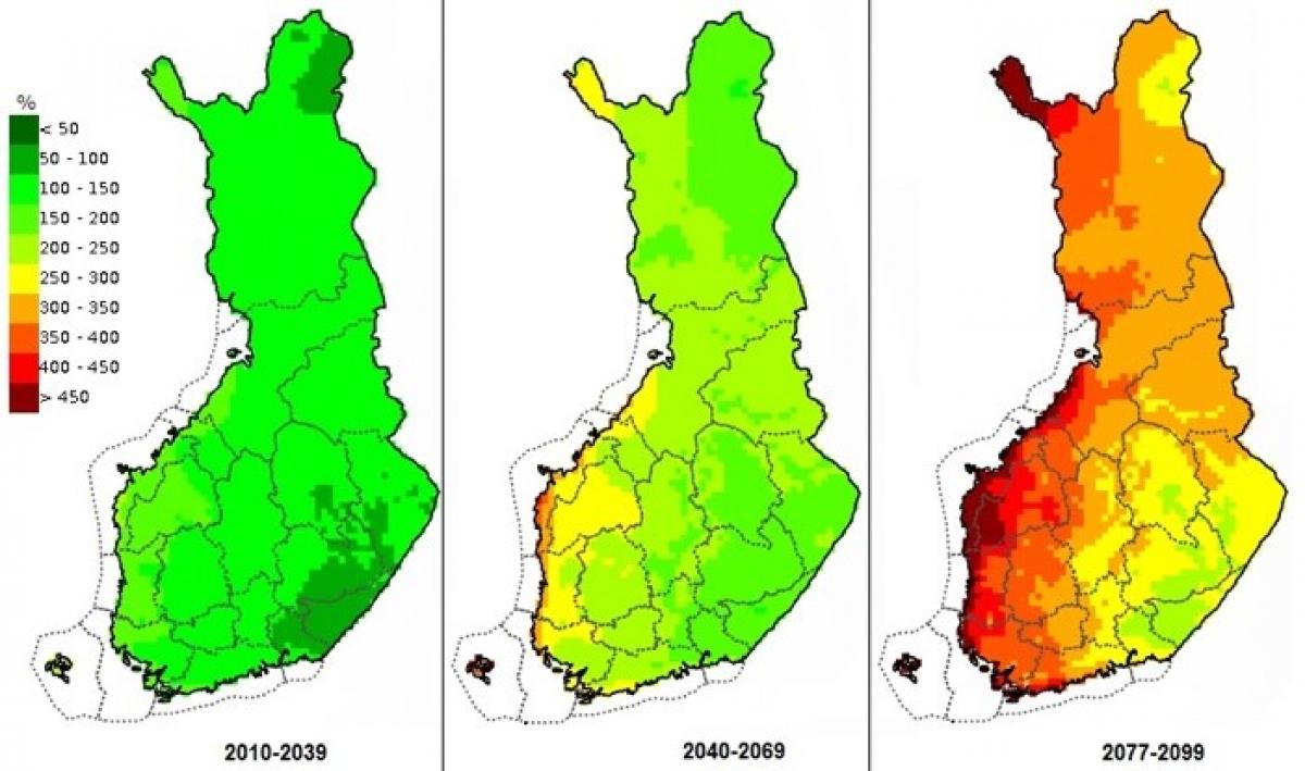 Figure 2. Climate change impact on cooling energy demand in Finland